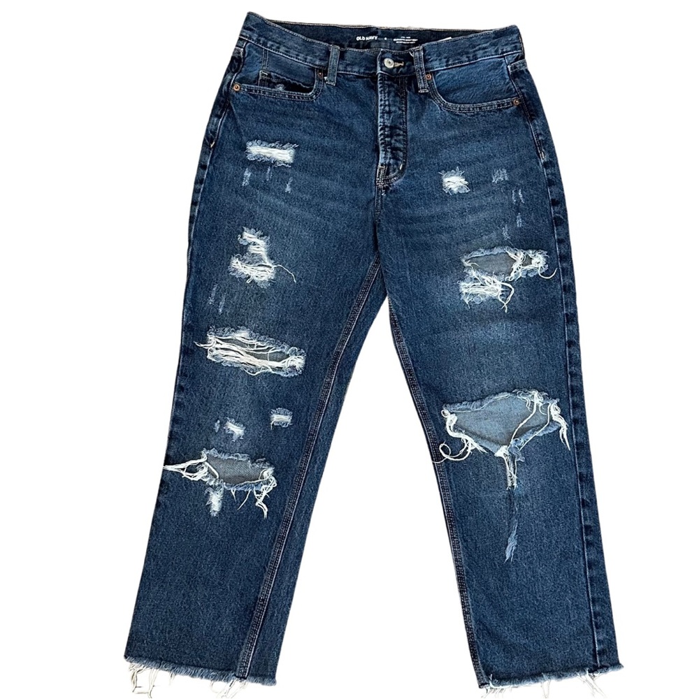 Old Navy Blue Cropped Ankle Jeans with Distressed Style